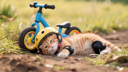 Tiger-Hat Kitten’s Riding Challenge—Tumbles First, Triumphs Later, and Celebrates with Takoyaki!