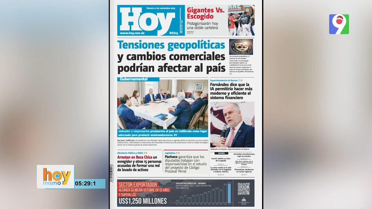 Titulares prensa dominicana viernes 21 de noviembre 2025 | Hoy Mismo