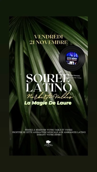 Bonjour 🌞 Venez Nombreux comme d' habitude  Aujourd'hui au Restaurant Le Mas des Oliviers à Saint Herblain pour passer un bon moment à partir de  19 h30🥰🥰🥰 pour la soirée Latino avec La Magie De Laure Réservations☎️ au  02 40 63 92 92Merci