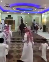 بالفيديو رقص بالخيول داخل قاعة افراح بالسعودية يتسبب في فوضى
