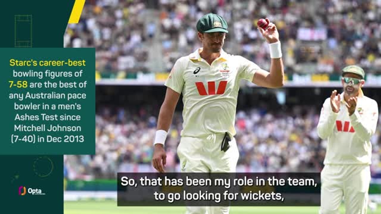 Starc reacts to seven-wicket heroics in Ashes opener