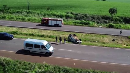 Imagens aéreas captadas pela CGN registram local de capotamento na BR-467