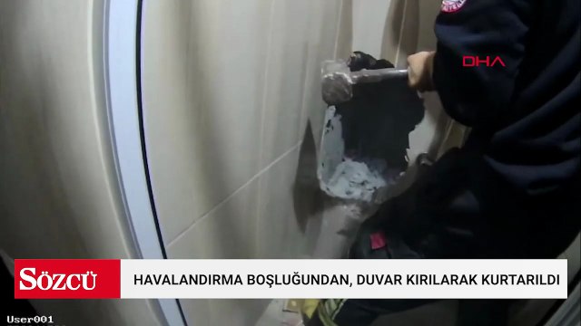 Kablo çekerken düştüğü havalandırma boşluğundan, duvar kırılarak kurtarıldı