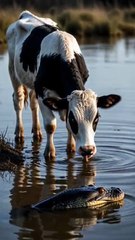 mother cow save the baby calf from snake #cow #calf #snake