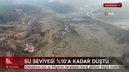 Kastamonu’nun su ihtiyacını karşılayan baraj gölünün büyük kısmı kurudu