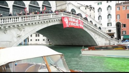 Venezia, il Canal Grande colorato di verde dagli attivisti per il clima