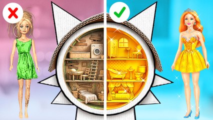 Who Wins?!💅 Rich Gadgets or Simple Crafts🏠 Cardboard House DIY Challenge!