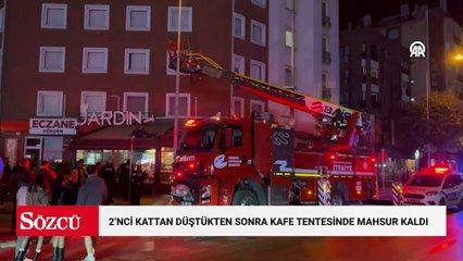 Eskişehir'de 2'nci kattan düştükten sonra kafe tentesinde mahsur kalan genç kurtarıldı