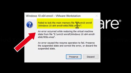 Vmware failed to lock the main memory file - Solved