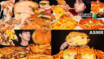 ASMR MUKBANG| CHEESEBURGER & CHEESE PIZZA | ASMR EATING COMPILATION