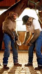 Chikki Monkey & Momo Cat Trimming Horse Hooves – Funny Animal Farm Video