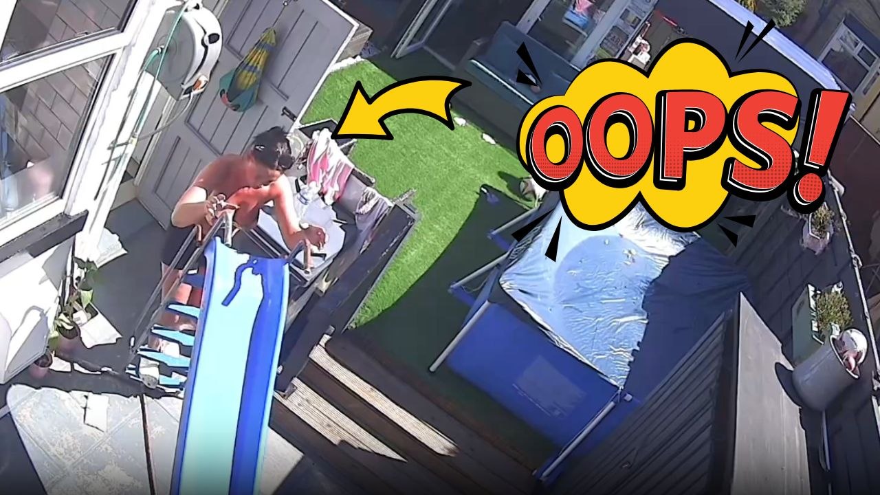 Fixing gone wrong: Woman tries to fix the slide but ends in a fall