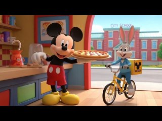Mickey Mouse Pizza Shop Adventure with Benny the Bunny 🚲🍕 | 3D Kids Cartoon Story