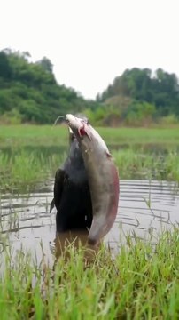 Bird swallows fish bigger than its own head and of equal body length Cormorant in Serengeti National Park 🔥