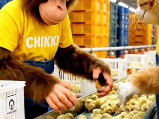 Monkey Chikki & Cat Momo Vaccinating Baby Chicks in Poultry Farm – Funny Animal Video