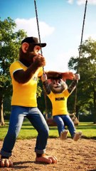 Monkey Chikki & Cat Momo Enjoying Swings in the Park – Funny Animal Video
