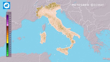 Mappa relativa agli accumuli di neve previsti nei prossimi giorni