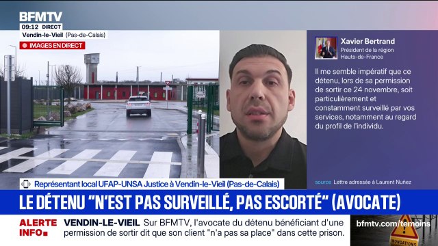Permission de sortir d'un narcotrafiquant: C'est une décision incompréhensible , estime le représentant local UFAP-UNSA Justice à Vendin-le-Vieil