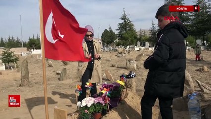 Konya'da kazada ölen öğretmen eşinin 'Öğretmenler Günü'nü mezarı başında kutladı