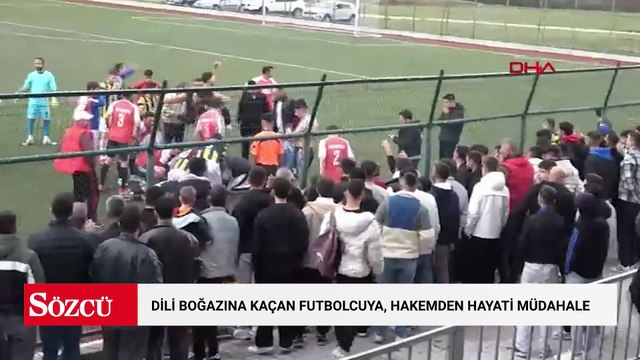 Dili boğazına kaçan futbolcuya, hakemden hayati müdahale