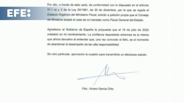 El fiscal general de España renuncia a través de una carta enviada al ministro de Justicia
