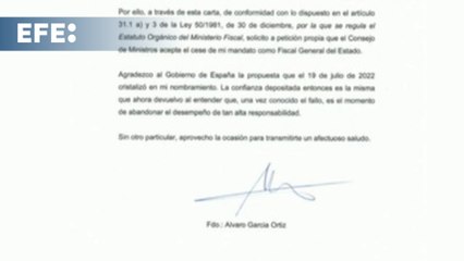 El fiscal general de España renuncia a través de una carta enviada al ministro de Justicia