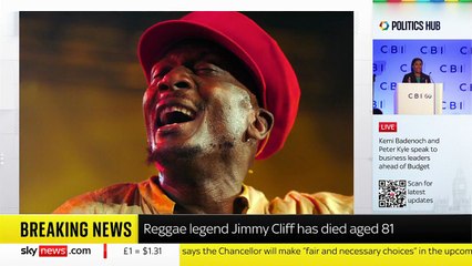 Jamaican reggae singer and actor Jimmy Cliff dies aged 81