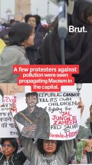 A few protesters against pollution were seen propagating Maoism in the capital