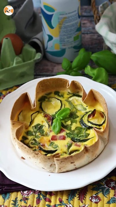 Quiche rústica con base de tortilla de trigo: ligera, doradita y muy rica