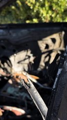 Charred remains are all that's left inside a car that was set on fire by a rowdy mob in Queens