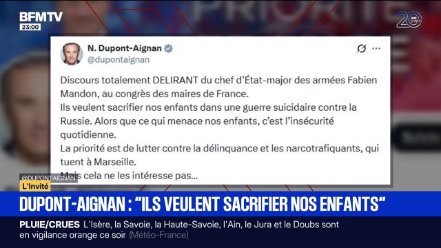 Menace de guerre en France ?: Le pays est dans un tel état, que ça mérite de se concentrer sur les défis des Français , déclare Nicolas Dupont-Aignan, président de Debout la France et candidat à l'élection présidentielle