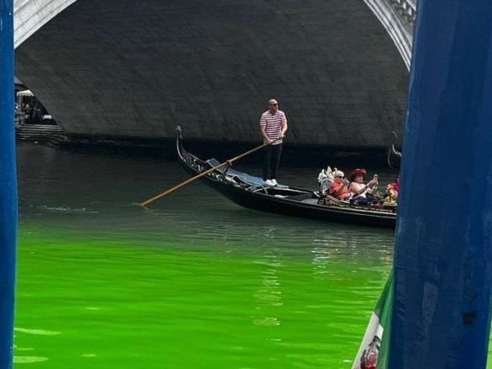 Greta thunberg färbt den canal grande in venedig giftgrün