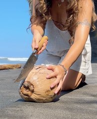 Harvesting and cooking coconut in Oasis