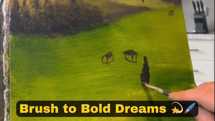 Artist creates a peaceful mountain landscape capturing the beauty of nature in every detail