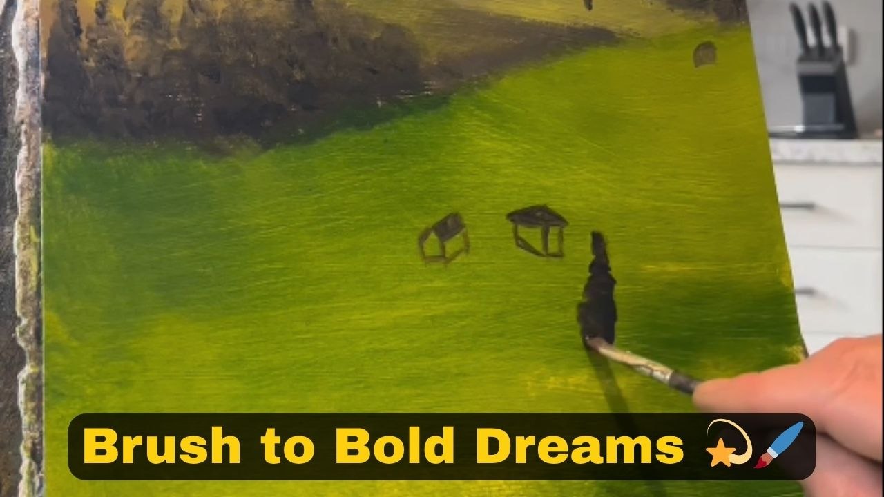 Artist creates a peaceful mountain landscape capturing the beauty of nature in every detail