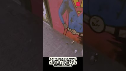 La fresque de Lamine Yamal vandalisée avec les 7 nains a été remise à neuf ! #football