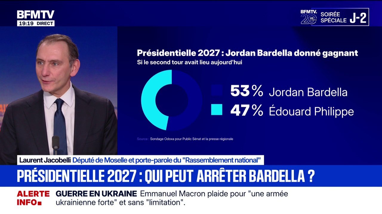 Jordan Bardella, favori dans les sondages pour 2027: "C'est plutôt une bonne nouvelle", déclare Laurent Jacobelli, porte-parole du RN