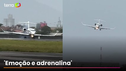 Avião com Luciano Hang pousa 'de lado' em meio a fortes ventos em Santa Catarina