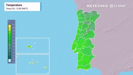 Temperaturas do ar mínimas permanecem muito baixas nos próximos dias, próximas dos  0 ºC, principalmente nos distritos de Bragança e Guarda.