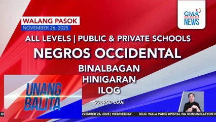 Dagdag na walang pasok as of 7AM (November 26, 2025) | Unang Balita