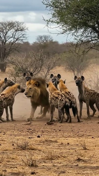 Lion vs. Pack_ Incredible Hyena Showdown! #lion #hyena #wildlife #africa #fight #survival #animals