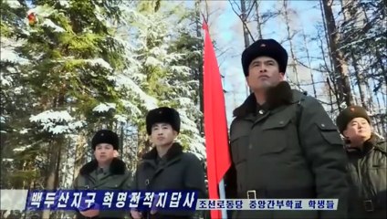 Caravana pelos locais de batalha revolucionária da zona do monte Paektu