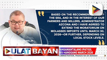 D.A. at SRA, nagkasundong pansamantalang ipatigil ang pag-aangkat ng molasses hanggang March 2026 | ulat ni Floyd Brenz