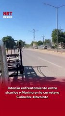 🚨 Se reporta un intenso enfr3ntamiento entre sic@rios y elementos de la Marina en plena carretera. Autoridades pidieron evitar la zona por seguridad.