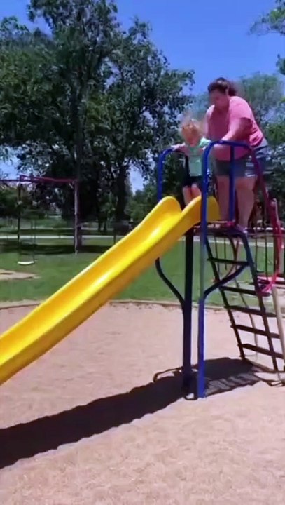 Baby Can't Stop Laughing After Mom Wrecks the Slide! 🤣 Funniest Reaction Ever!