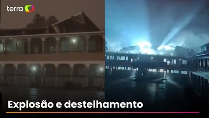 Tempestade e fortes ventos arrancam telhado de faculdade em Minas Gerais