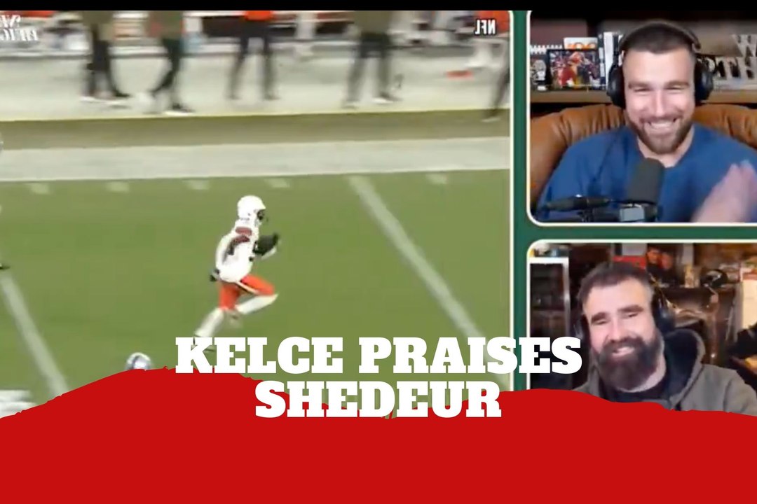 Travis Kelce celebrates Shedeur Sanders after first NFL start and win on New Heights