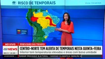Previsão do Tempo: Centro-Norte tem alerta de temporais nesta quinta-feira