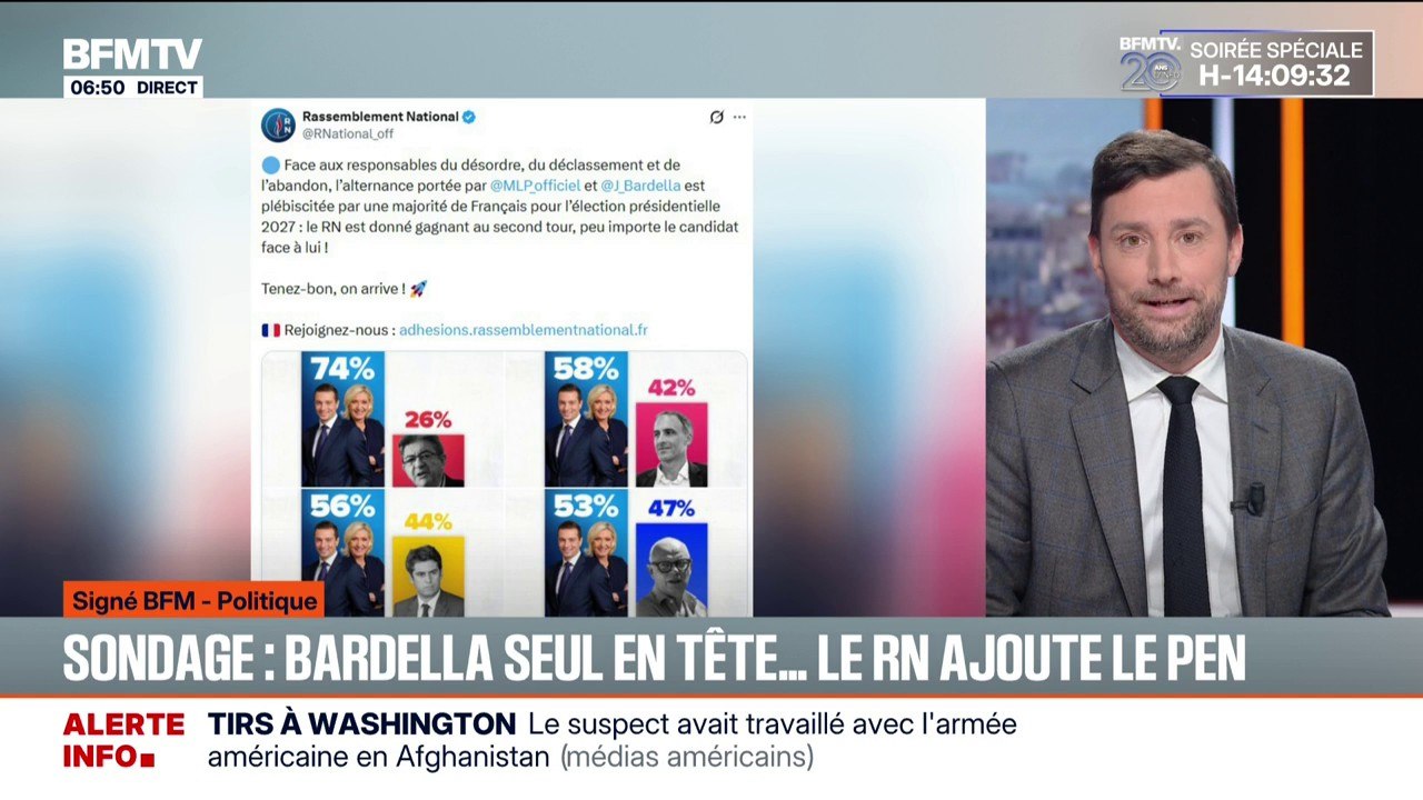 SIGNÉ BFM - Le RN rajoute Marine Le Pen aux images du sondage donnant Jordan Bardella vainqueur