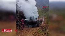Artvin'de iş makinesi küle döndü